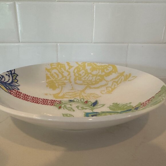 Anthropologie 8.75" Pasta Bowl Yellow Green Blue Red Flowers Retired Design - Picture 2 of 3